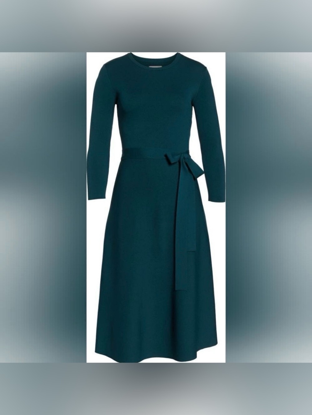 Eliza J Teal Long-Sleeve A-Line Dress with Side Tie